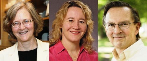 Лауреаты Нобелевской премии по физиологии и медицине за 2009 год (слева направо): Элизабет Блэкберн, Кэрол Грейдер и Джек Шостак.